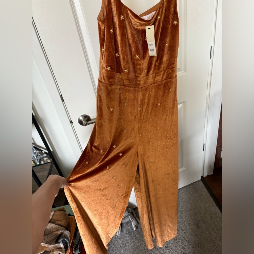 Francesca’s Gold Star Velvet Pantsuit